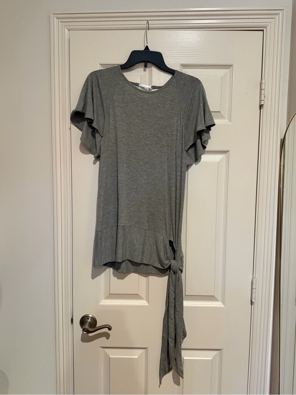 See By Chloé Gray Ruffle Sleeve Tie-Hem Tunic